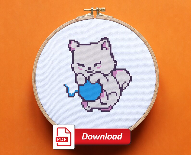Personalized gift Small size pattern Cute Kitty Modern cross stitch pattern Easy to stitch \u0421ross stitch pattern Funny animal