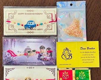 Set of 3 Rakhi for Brother and Kids Cute Blue Car BRO Sunglasses Traditional Thread Bracelet Combo Pack Raksha Bandhan Gift