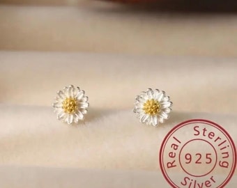 Orecchini a bottone Micro Daisy in argento Sterling 925 - Regalo per lei