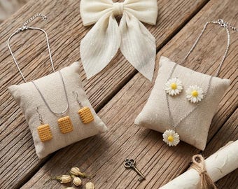 Set di gioielli con margherite e biscotti, collana e orecchini in stile cottagecore kawaii