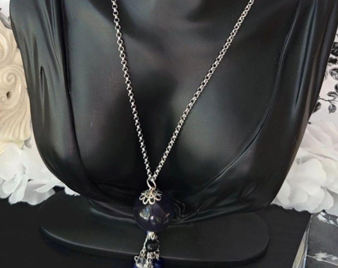 Featured listing image: Dark Blue Lapis Lazuli Pendant Necklace: Handmade Silver Chain Jewelry