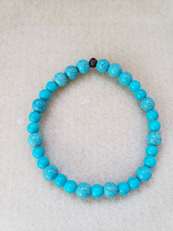 Turquoise Beaded Bracelet Unisex Stretch Bracelet Birthday Etsy
