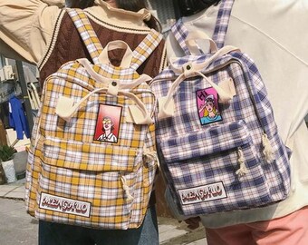 yellow plaid backpack