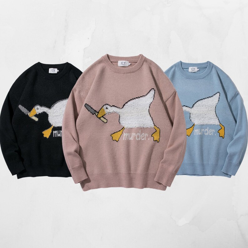 Cute Goose Sweater Funny Murder Duck Sweater Kawaii Duck Etsy