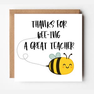 Gepersonaliseerde bedankkaart voor leraren | Cadeau leraar einde school | Bee-ing a great Teacher | ref #675