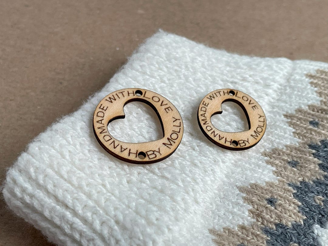 Custom Wooden Button Tag: Engraved Heart, Knitting & Crochet - Etsy