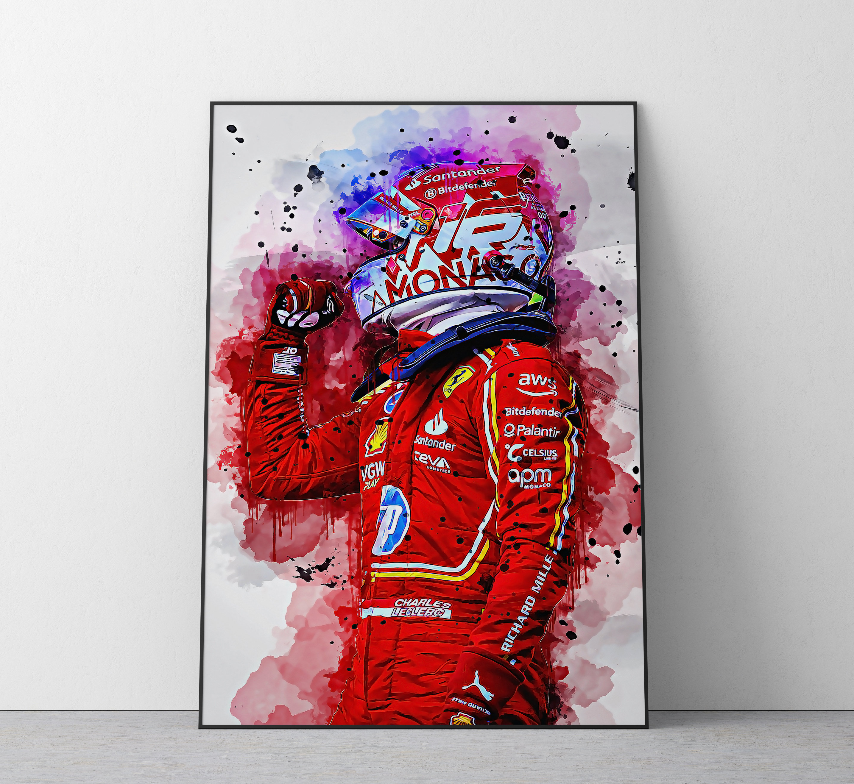 F1 モナコグランプリ フェラーリ 額装ポスター 1996 壁掛け マルボロ シャルル・ルクレール ポスター | モナコ優勝プリント | Ref #483