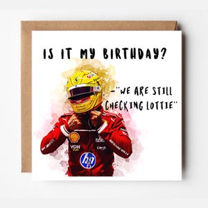 Personalised Lewis Hamilton Birthday Card: Funny Illustrated Design ref#714