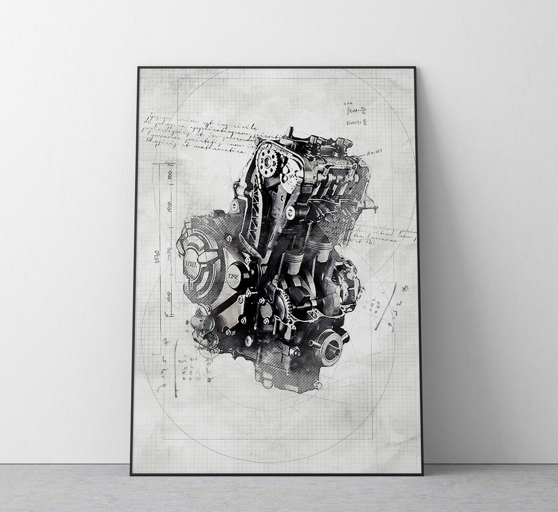 Yamaha MT-07 Engine Sketch | Motorbike Engine | Wall Art | UK A4 | A3 ...