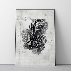 Yamaha MT-07 Engine Sketch | Motorbike Engine | Wall Art | UK A4 | A3 ref #182