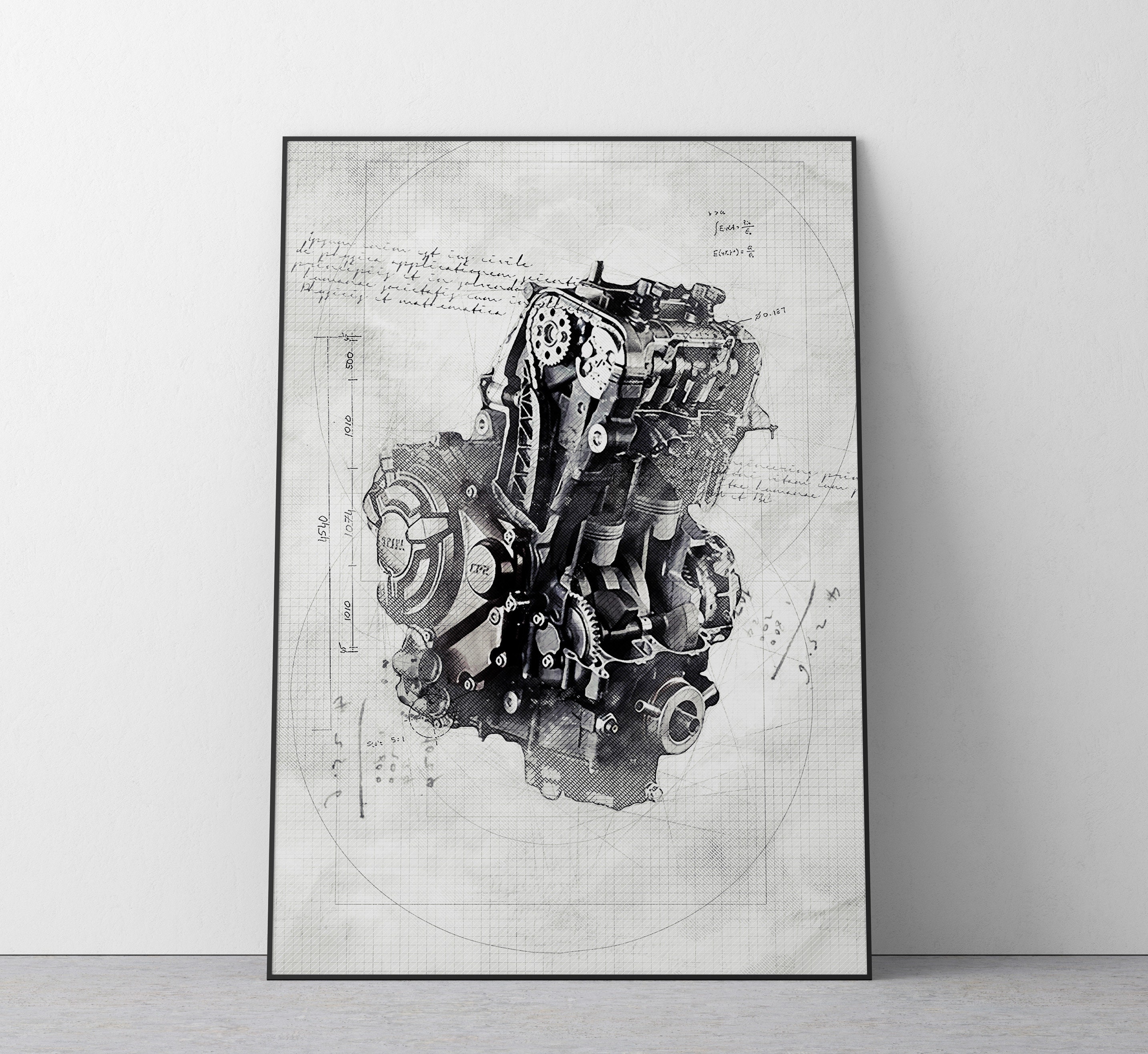 Yamaha MT-07 Engine Sketch | Motorbike Engine | Wall Art | UK A4
