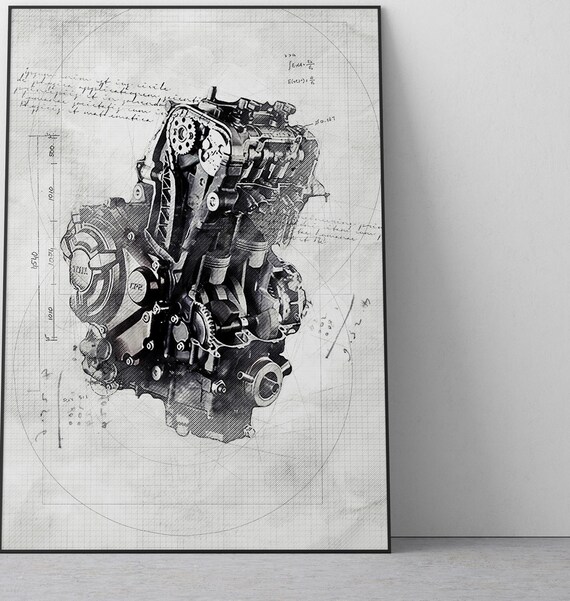Yamaha MT-07 Engine Sketch | Motorbike Engine | Wall Art | UK A4
