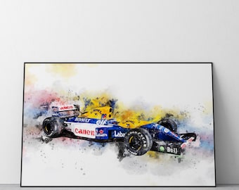 ウィリアムズ・レーシング FW14B 水彩画アートプリント：F1カー