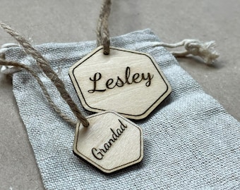 Engraved Wooden Hexagon Gift Tag: Personalized Plywood Tag