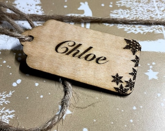 Personalized Christmas Plywood Gift Tag: Engraved Wooden Name Tag
