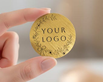 Personalized Brushed Gold Vinyl Stickers: Business Logo, 36mm Round