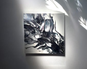 白黒アクリル絵の具で描く：現代抽象流体アート - Etsy 日本