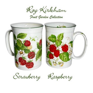Roy Kirkham 2 Fruit Garden Mugs, Strawberry and Raspberry, Vintage 1990&#39;s