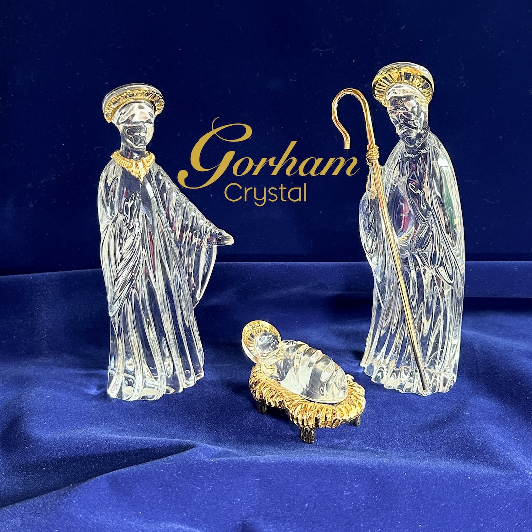 Gorham 3 Piece Lead Crystal Nativity Set Pewter and Gold Etsy