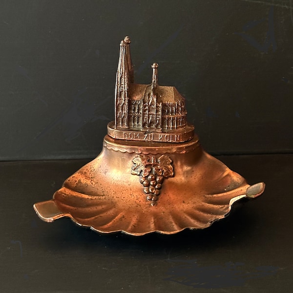 Vintage Copper Plated Metal Ashtray "Dom Zu Köln", Cologne Cathedral, Germany 1985