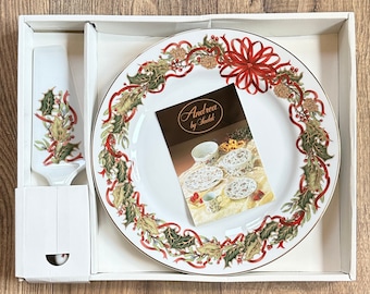 Vintage Christmas Garland Cake Plate and Server from Andrea By Sadek, 1994