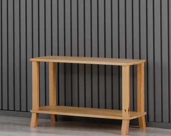 Solid Pine Wood Bookshelf: Boho Living Room Shelving Unit