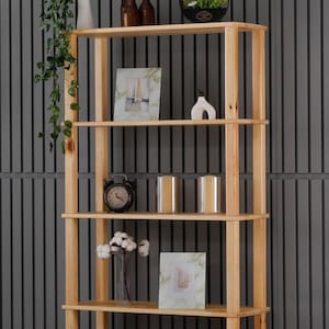 Modern Solid Pine Wood Bookshelf: Minimalist Open Shelf Display,TOOL-FREE INSTALLATION