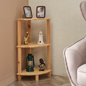 Handmade Natural Pine Corner Shelf: Minimalist Wood Display