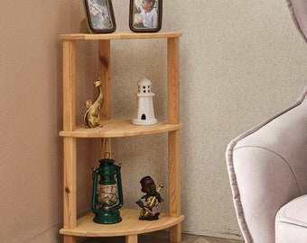 Handmade Natural Pine Corner Shelf: Minimalist Wood Display