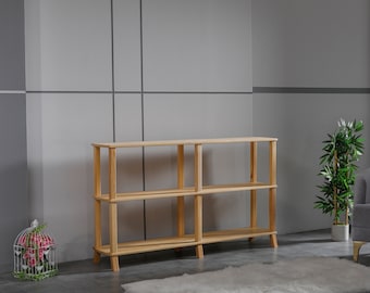 Handmade Natural Pine Wood Three-Shelf Bookshelf: Minimalist Modern Shelving,TOOL-FREE INSTALLATION