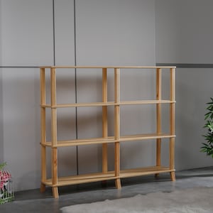 Handmade Solid Pine Wood Bookshelf: Tall Farmhouse Bookcase