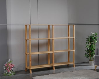 Handmade Solid Pine Wood Bookshelf: Tall Farmhouse Bookcase