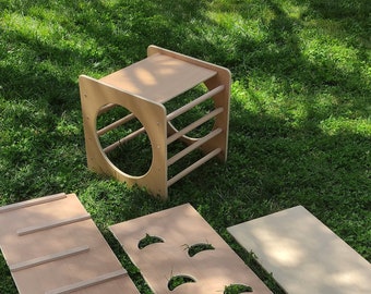 Montessori Toddler Cube Climber with Ramps, Baby Gym Wood Toy