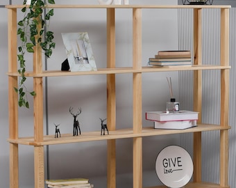 Solid Pine Wood Bookshelf: Duplicable Shelves, Living Room Storage