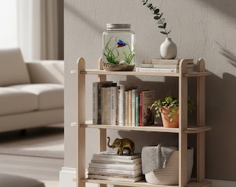 Birch Bookcase-Small Bookcase-Book Stand-Kids Bookshelf-Mid Century Bookcase-Modern Bookcase,TOOL-FREE INSTALLATION