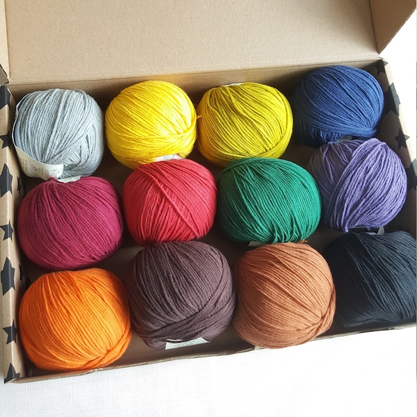 Herbstfarben Yarn Bundle- 12 Stück Yarn Pack Yarn Set für Punch Needle, Häkeln, Amigurumi I Soft Cotton Acrylic Blend