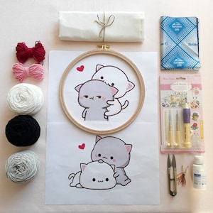 かわいい猫の初心者用パンチニードルキット（ビデオチュートリアル付き）/ /すべての材料が含まれています