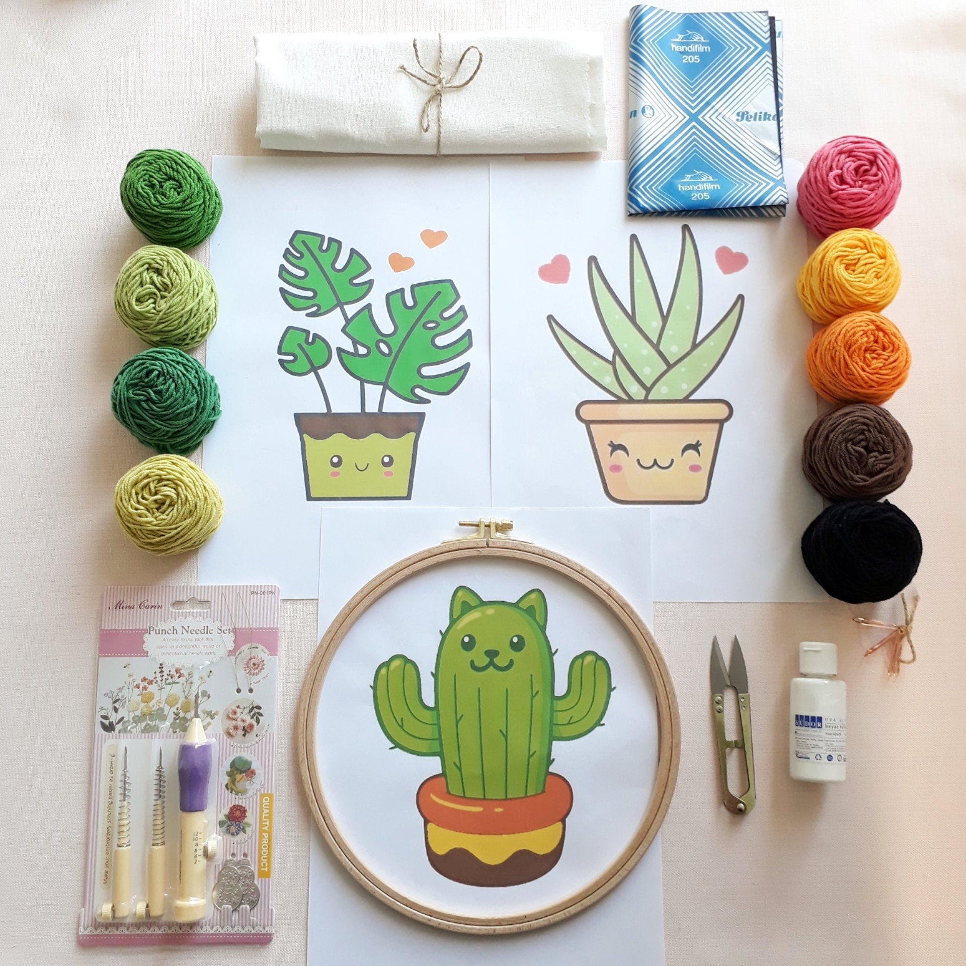 Botanical Punch Needle Kit/ Beginner Punch Needle Kit With Adjustable Punch  Needle/ /all Materials Included 