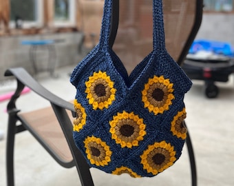 Crochet Sunflower Bag, Lined