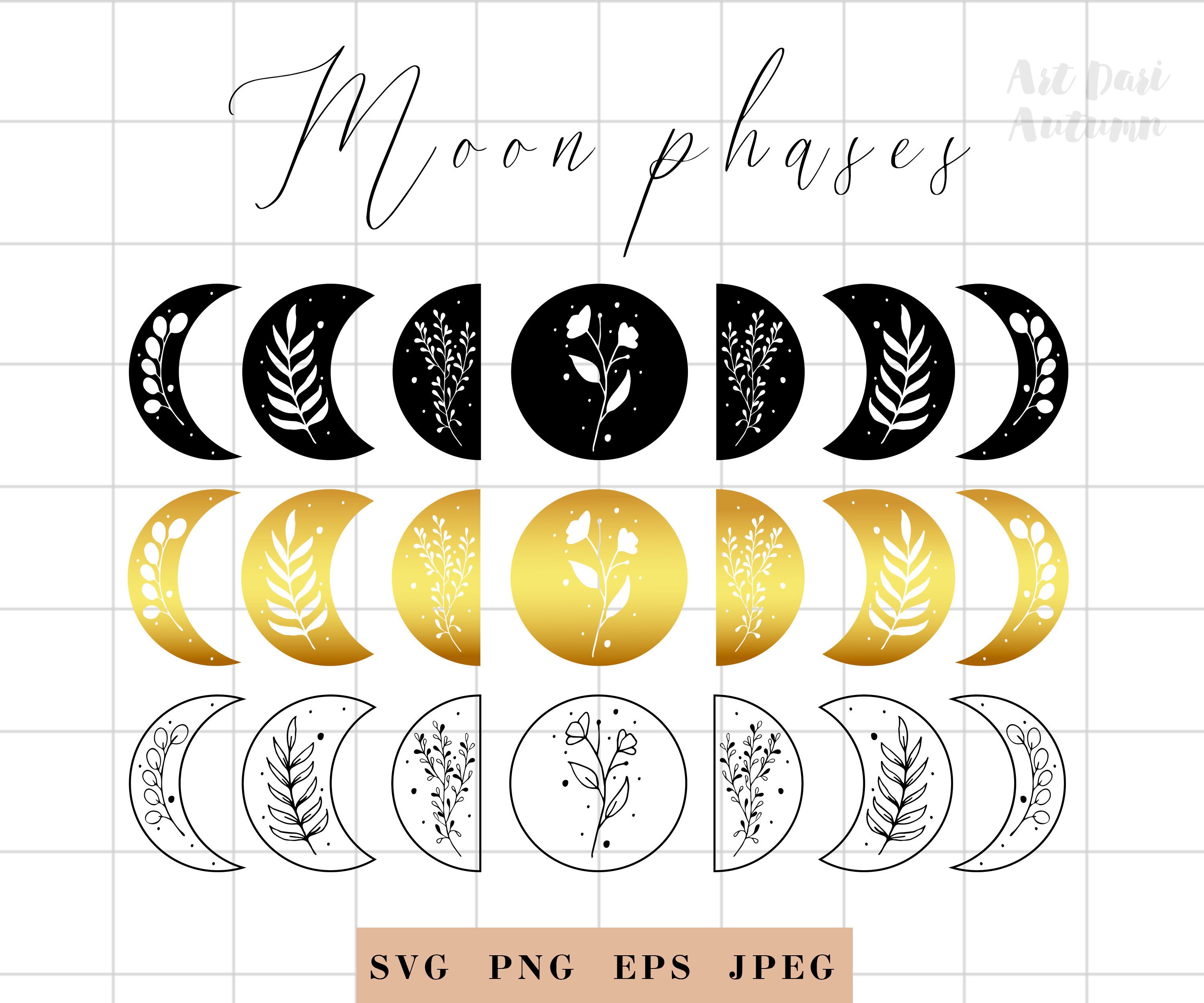 Celestial Svg Files For Cricut Moon Phases Svg Moon Clipart Commercial