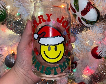 Merry Jolly christmas beer can glass