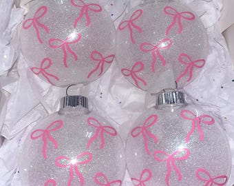 Pink Bow Christmas Ornaments set of 4!