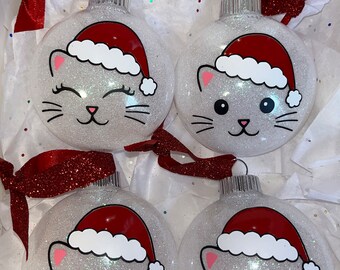 Meowy christmas cat theme ornament set of 4