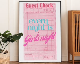 chèque d'invité impression art mural rose clair film de barbie tous les soirs est la nuit des filles bachelorette hen do