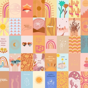 boho regenboog muur kunst afdrukbare boho woestijn muur collage kit 50 stuk boho muur collage kit schattige inspirerende citaten instant download