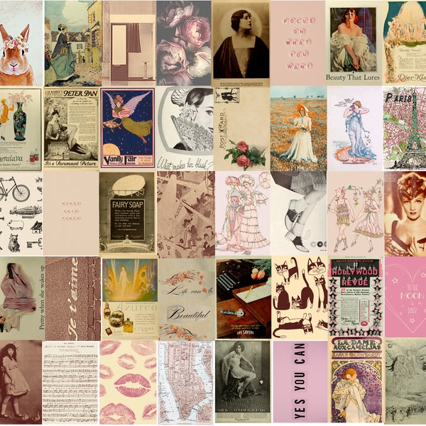 coquette wall collage kit soft pink coquette posters coquette wall decor vintage makeup ads old hollywood vibes instant download