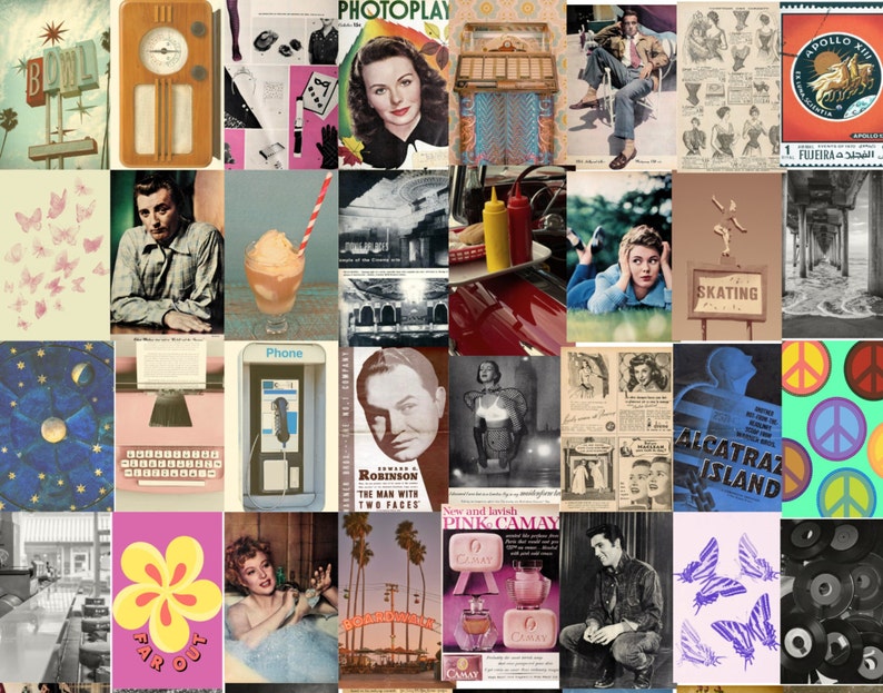 Vintage Posters Aesthetic Wall Collage 50 Piece Retro Collage Vintage Wall Collage Instant