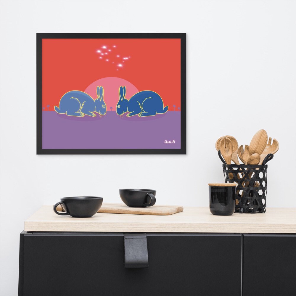Zodiac Art Gemini Rabbit Framed Poster Print Etsy