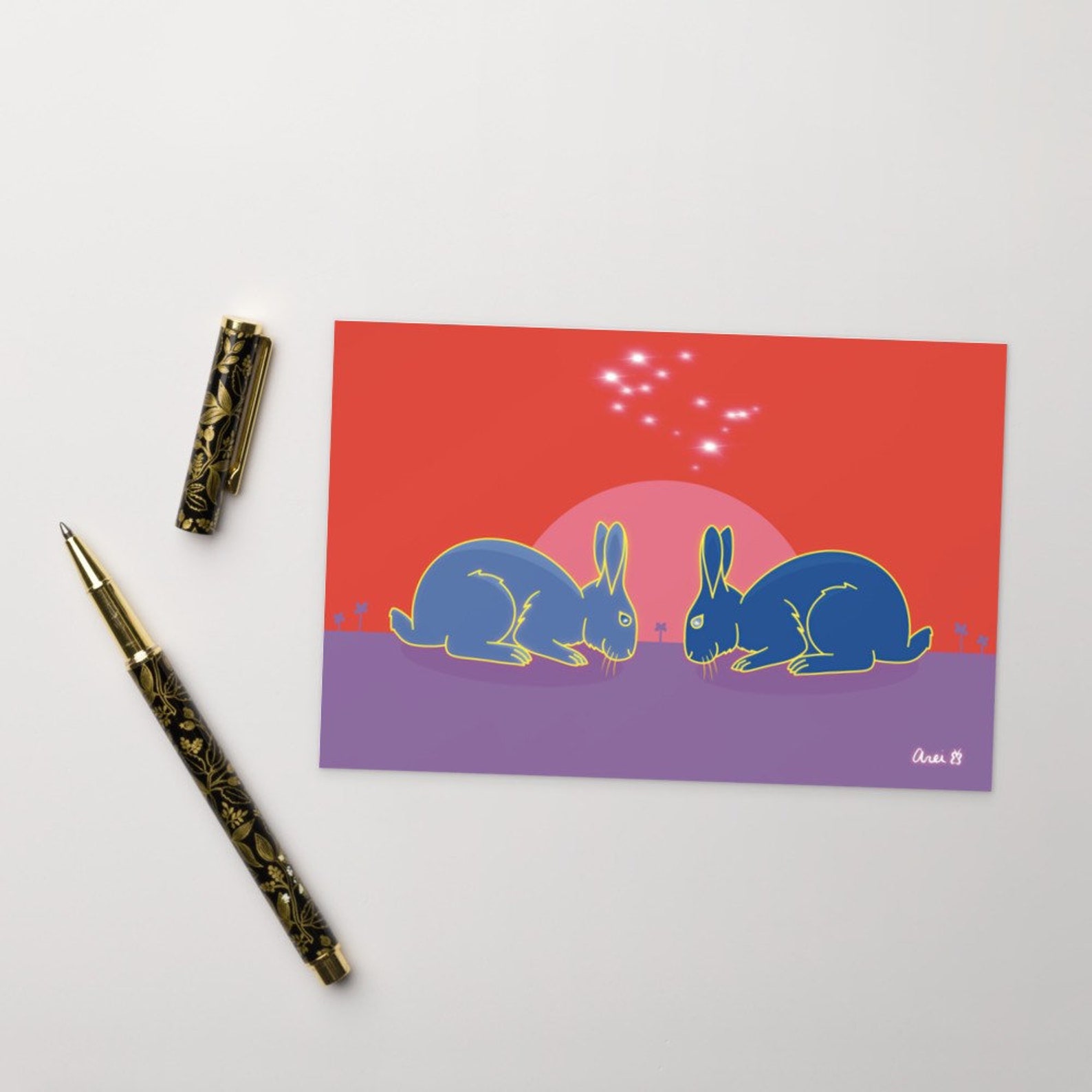 Zodiac Art Gemini Rabbit 4x6 Postcard Etsy