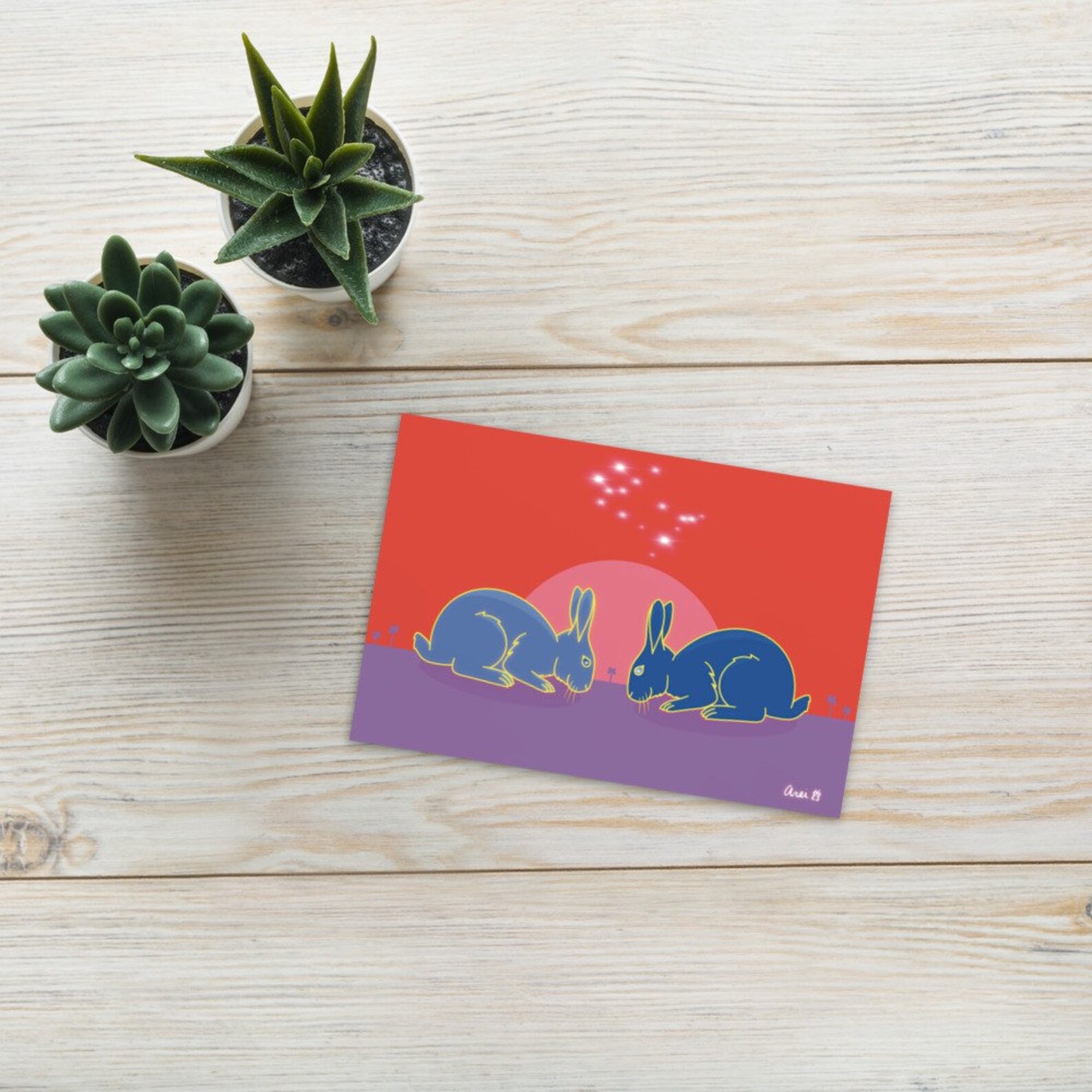 Zodiac Art Gemini Rabbit 4x6 Postcard Etsy